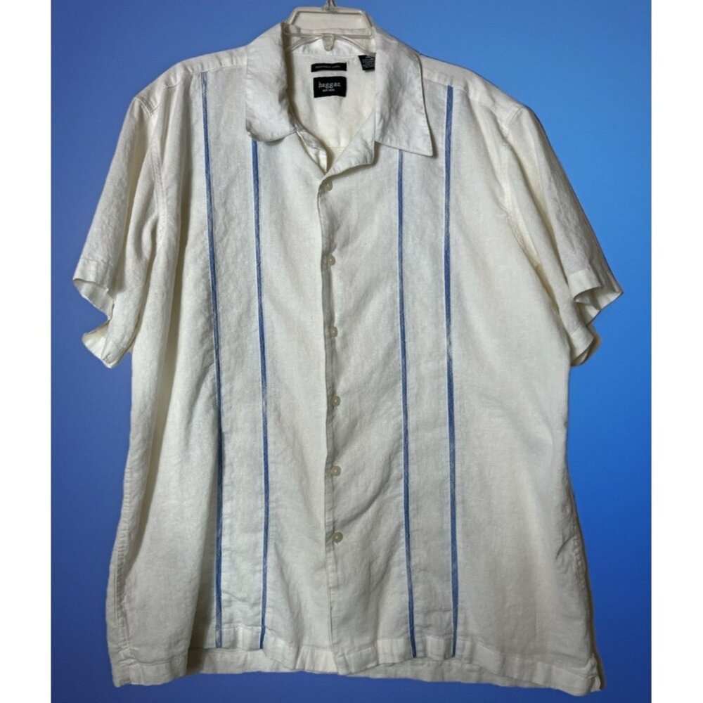 Haggar mens short sleeve Shirt‎ Button up collared washable linen shirt size XXL